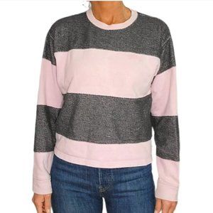 Roots Pink Grey Striped Pullover Crewneck Sweater Size Medium